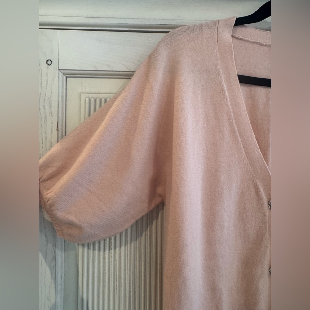 TALBOTS Womens Pink Peach Shortsleeve V-neck Cardigan, Large - Picture 8 of 14